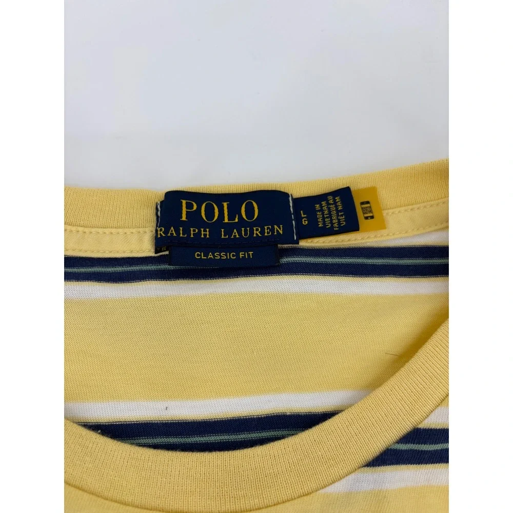 Polo Ralph Lauren Mens Yellow Navy Striped Pony Logo T-Shirt Large Classic Fit